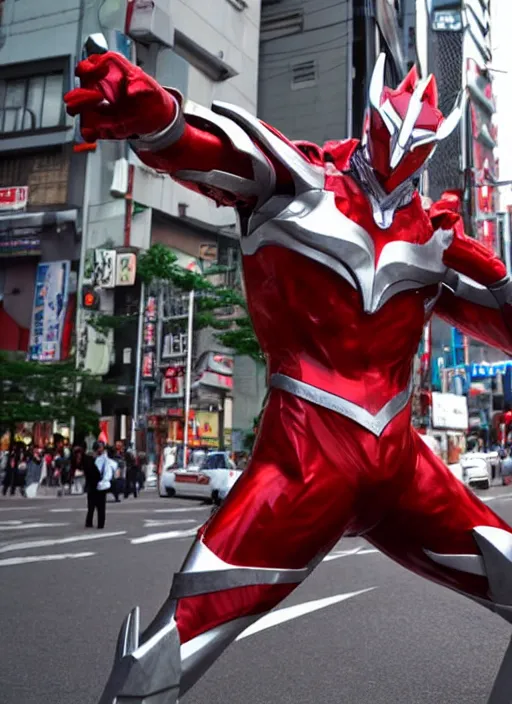 Prompt: The giant kyodai hero Ultraman was fighting with Zetton in the streets of Tokyo.Ultraman style.