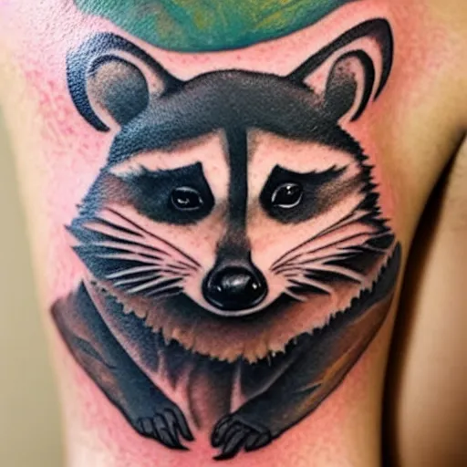 Image similar to tattoo of a raccoon landlord evicting a crying tenant