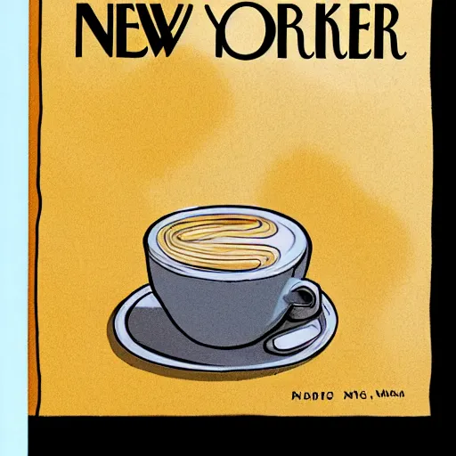 Image similar to new yorker cover showing a physicist drawing mathematical figures on a chalk board while drinking a coffee cup