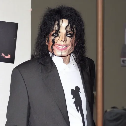 Image similar to michael jackson hidding under your bed making a silent lips sign