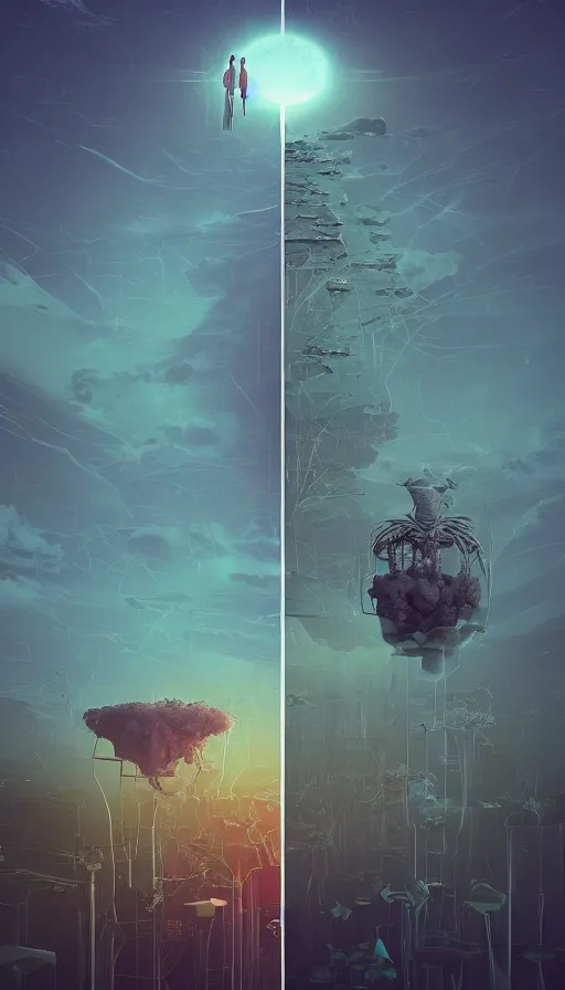 Image similar to life and death mixing together, by beeple