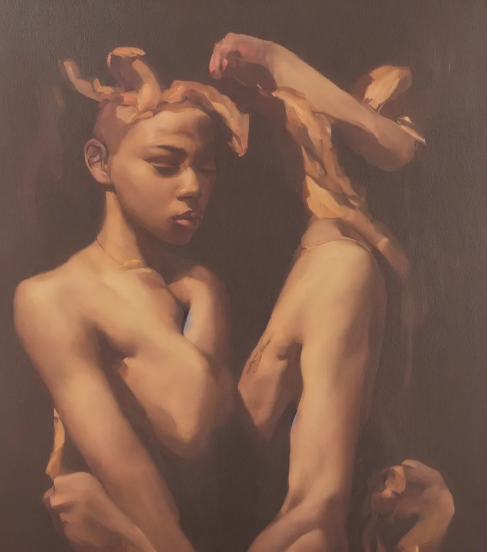 Image similar to oil painting of coi leray in the style of roberto ferri x supreme