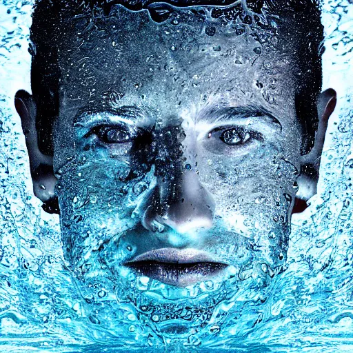 Image similar to water artwork manipulation in a shape of a human head,, ray tracing, sharp focus, realistic water, long shot