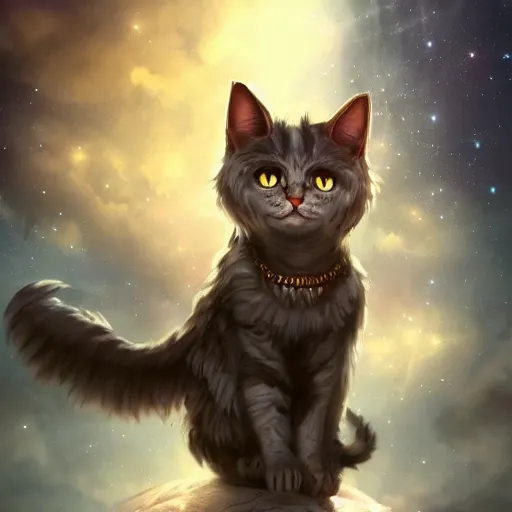 Image similar to fantasy cat that balances good and evil in the universe, high detail, fantasy art, concept art, 4 k, ultra detail, computer art