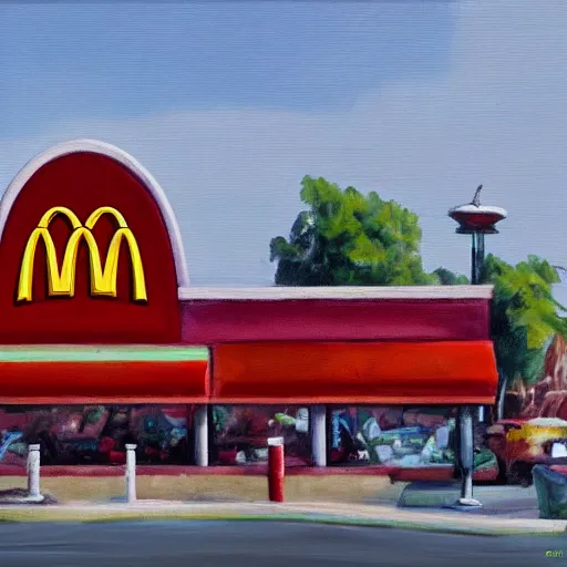 Image similar to oil painting of ancient mcdonalds restaurant