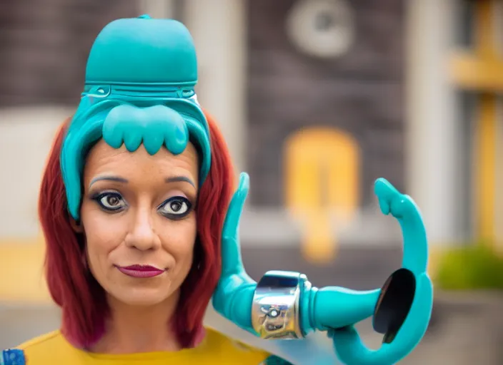 Image similar to portrait photo still of real life futurama character leela, 8 k, 8 5 mm f 1. 8