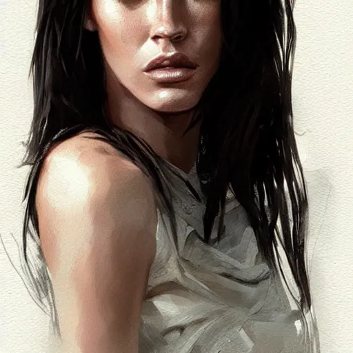 Image similar to “ portrait of megan fox by greg rutkowski, young, attractive, highly detailed portrait, scifi, digital painting, artstation, concept art, smooth, sharp foccus ilustration, artstation hq ”