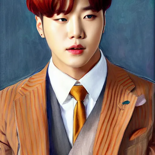 Prompt: bts jimin, art by J. C. Leyendecker