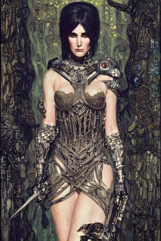 Image similar to beautiful gothic Jennifer Connelly, cyberpunk, Warhammer, highly detailed, artstation, illustration, art by Gustav Klimt