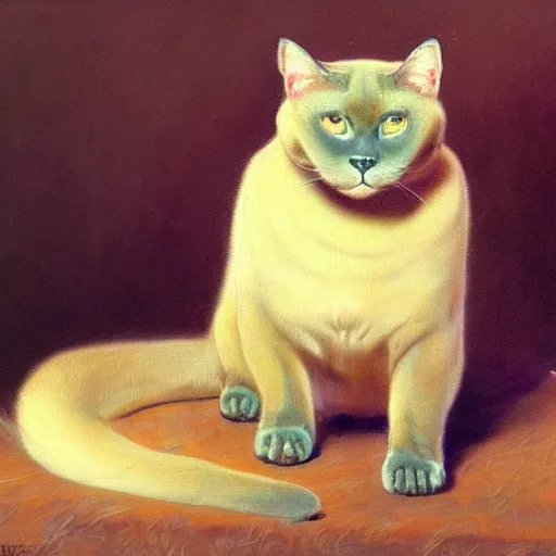 Image similar to cute burmese cat, in style of Ivan Shishkin, oil painting, renaissance drawing, hd, detailed