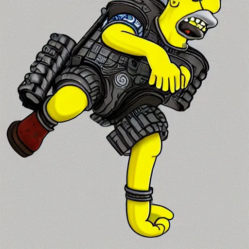 Prompt: 3d render of Homer Simpson in Gears of War