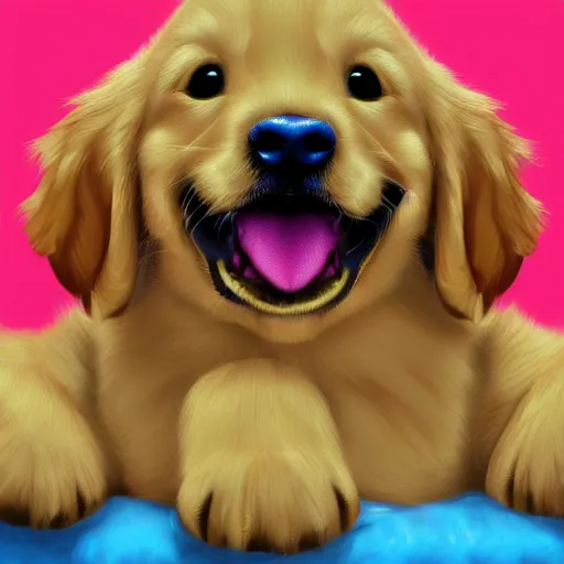 Prompt: a happy golden retriever puppy, colorful digital painting by greg rutkowsky, trending on artstation