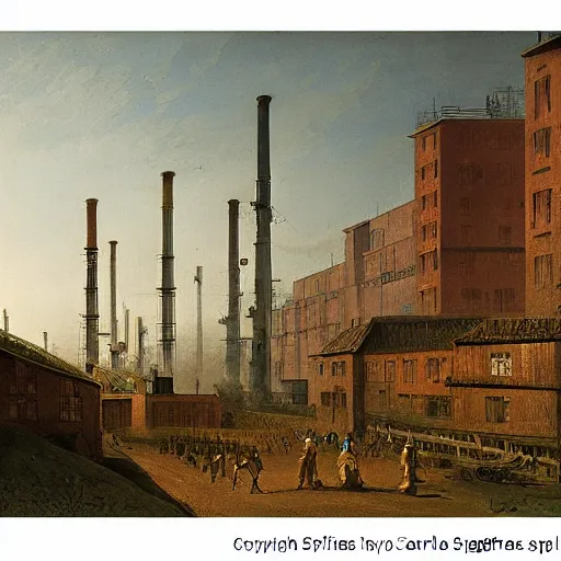 Prompt: factory from the industrial revolution in the style of carl spitzweg