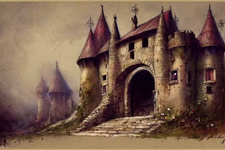 Image similar to ( ( ( ( ( 1 9 5 0 gypsy fair tail medieval castle. muted colors. ) ) ) ) ) by jean - baptiste monge!!!!!!!!!!!!!!!!!!!!!!!!!!!!!!