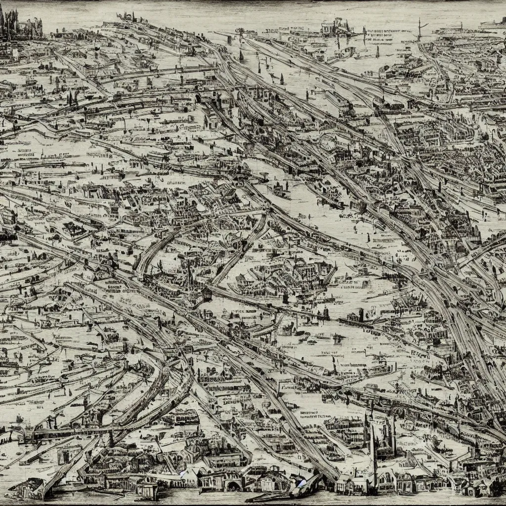 Prompt: the bridges of venice by piranesi, historic map, ancient venice map, composition, cinematic, rule, grid