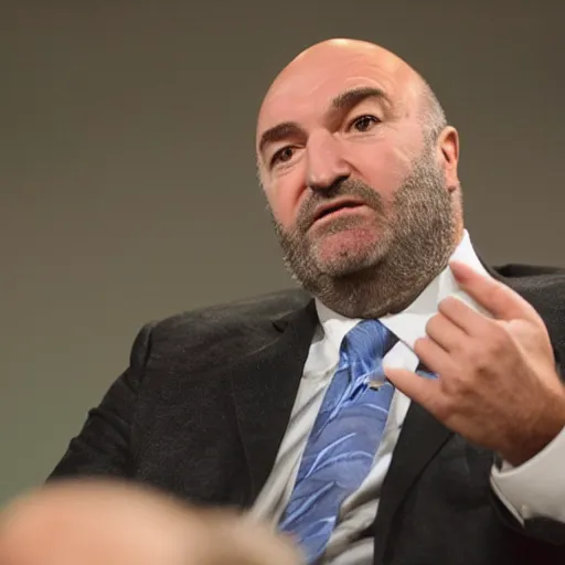 Prompt: beard,Kevin O'Leary investing in a company, in Shark Tank (2016)