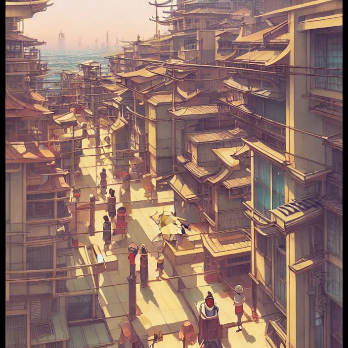 Image similar to japanese big city, summer, in the style of studio ghibli, j. c. leyendecker, greg rutkowski, artem