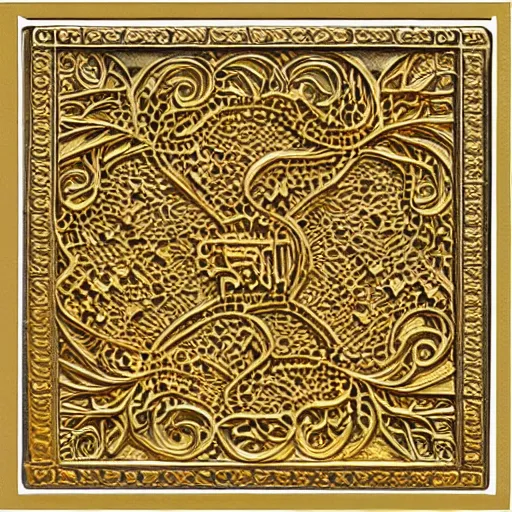 Prompt: highly detailed intricate golden arabic tile