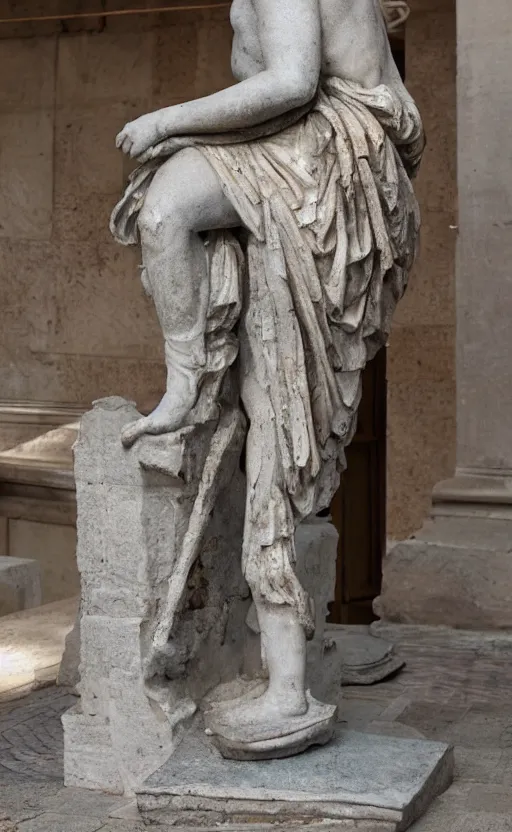 Image similar to a roman statue depicting a pidgeon