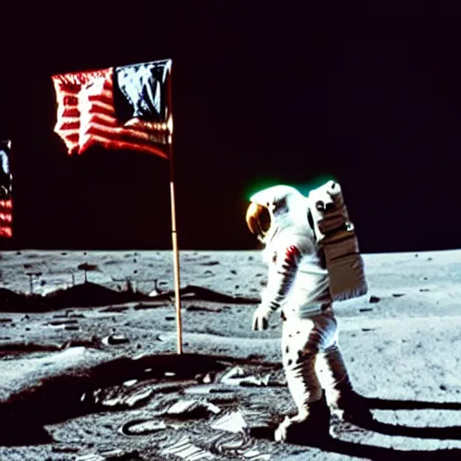 Image similar to an astronaut riding a unicorn on the moon, nasa image