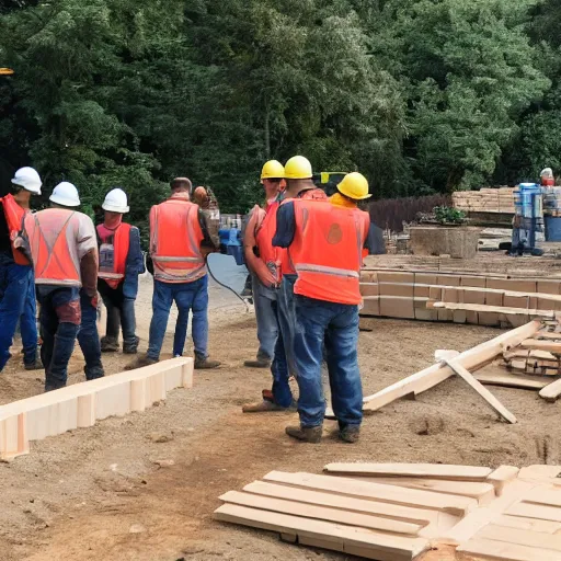 Image similar to many builders inspecting and discussing something