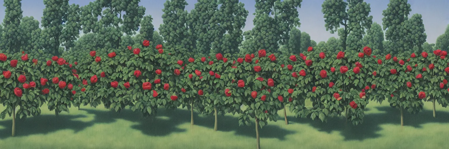 Prompt: rose garden painting magritte