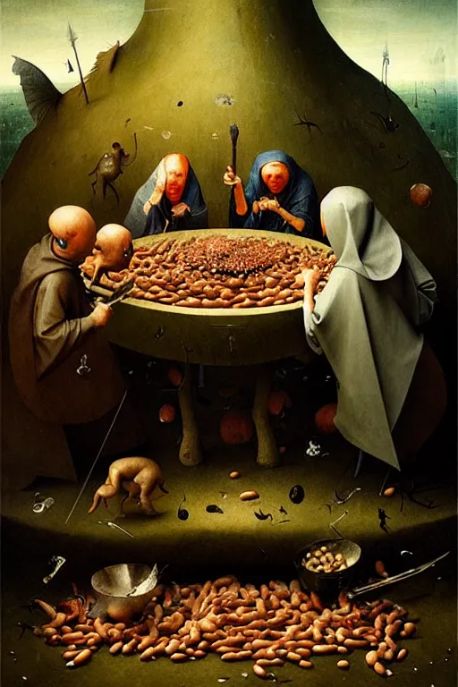 Image similar to hieronymus bosch, greg rutkowski, anna podedworna, painting of a vtubers eating beans