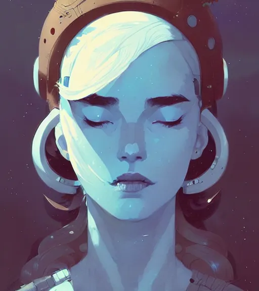 Prompt: portrait of moon queen by atey ghailan, by greg rutkowski, by greg tocchini, by james gilleard, by joe fenton, by kaethe butcher, dynamic lighting, gradient light blue, brown, blonde cream and white color scheme, grunge aesthetic