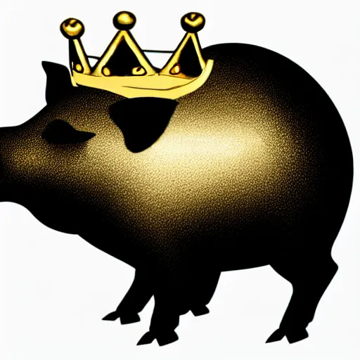 Image similar to standing pig wearing a gold crown on it's head black and white illustration concept art in the style of Arthur Adams, full body 8k