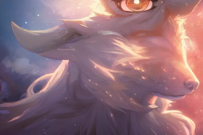 Image similar to blue eyed celestial dog, single subject, scenic full shot, ambient lighting, detailed face, by makoto shinkai, stanley artgerm lau, wlop, rossdraws