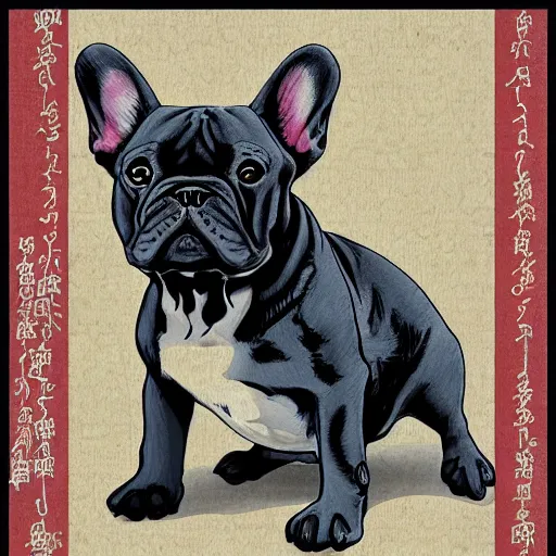 Image similar to french bulldog in japanese artstyle