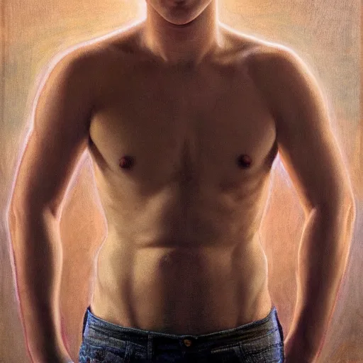 Image similar to Mark Zuckerberg with an shredded, toned, inverted triangle body type, by Gaston Bussiere, by Craig Mullins, XF IQ4, 150MP, 50mm, F1.4, ISO 200, 1/160s, natural light