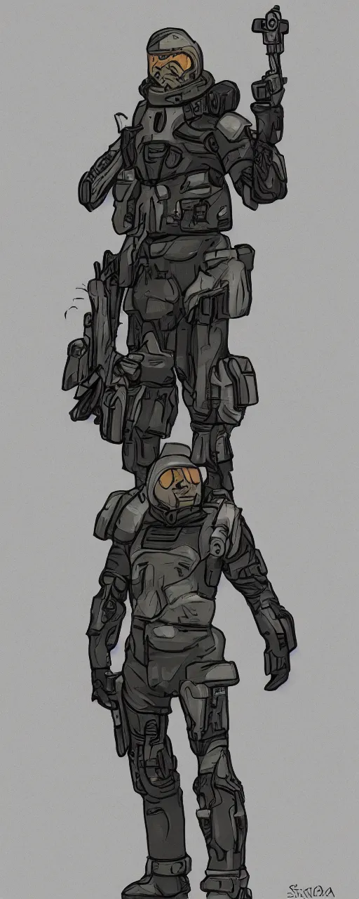 Image similar to scifi soldier in the style of sixmorevodka