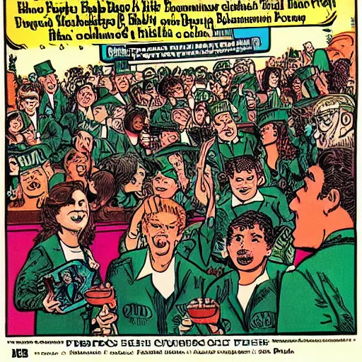 Image similar to robert crumb comic about pembroke pines flanagan high school students partying accurate eyes high detail