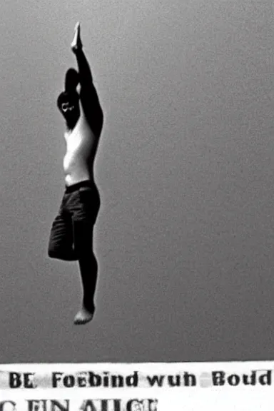 Image similar to a photo taken from a distance of police surrounding a man floating in the air with his hands up