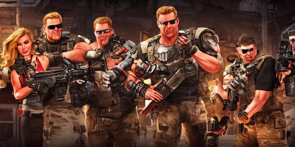 Prompt: duke nukem family sitcom comedy, realistic 4 k octane beautifully detailed render, 4 k post - processing, highly detailed, intricate complexity, epic composition, magical atmosphere, cinematic lighting, masterpiece, ultra hd