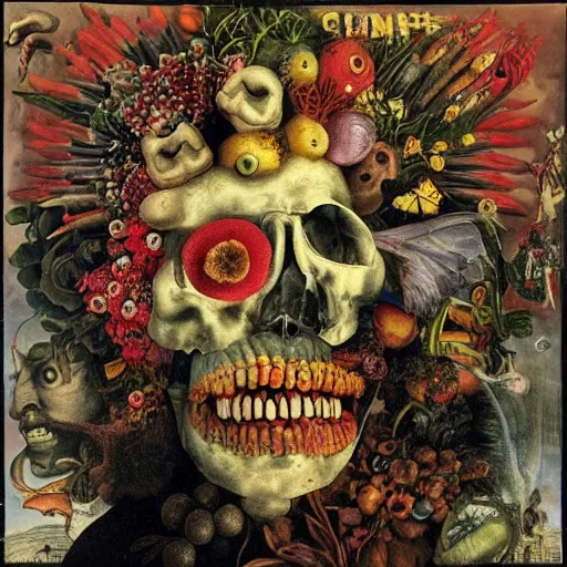 Image similar to punk album cover, psychedelic, giuseppe arcimboldo