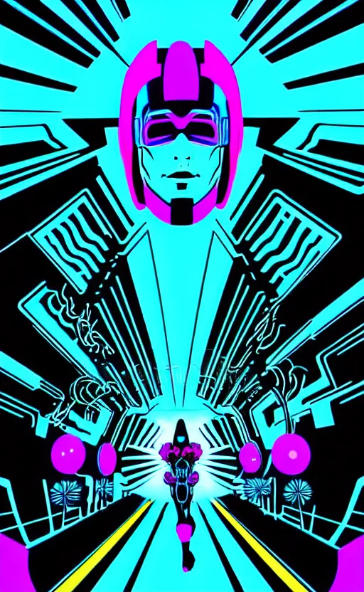 Image similar to fantastic flowers from the movie tron, trippy, psychedelic wide angle shot, white background, vector art, illustration by frank frazetta