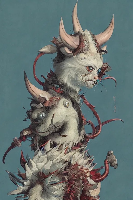 Image similar to a japanese devil animal illustrated by miyazaki by karol bak, james jean, tom bagshaw, rococo, sharp focus, trending on artstation, cinematic lighting, hyper realism, octane render, 8 k, hyper detailed, vivid, ultra detailed, highly detailed