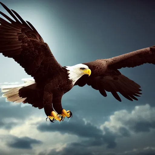 Prompt: A hyper realistic photo of a baby girl flying on an eagle, realistic, dark, cinematic, 8k render, full HD