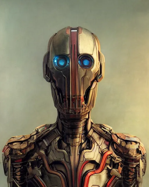 Prompt: portrait of an ammolite ultron from age of ultron, clockwork steampunk, dieselpunk, head and chest only, by beksinski, 4 k, deviantart, 3 d unreal engine, trending on artstation