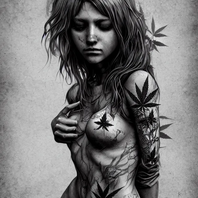 Image similar to full body pose, beautiful adult marijuana fairy, grungy, grunge, highly detailed, 4 k, hdr, smooth, sharp focus, high resolution, award - winning photo, artgerm, photorealistic