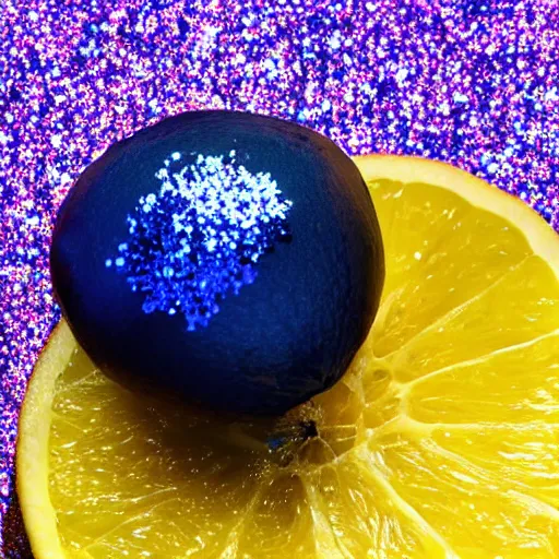 Prompt: blue lemon with glitter on top, sunshine, hd,