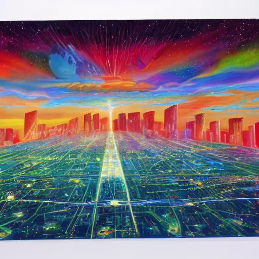 Image similar to the city of Infinite potential, painting by Ron Borreson