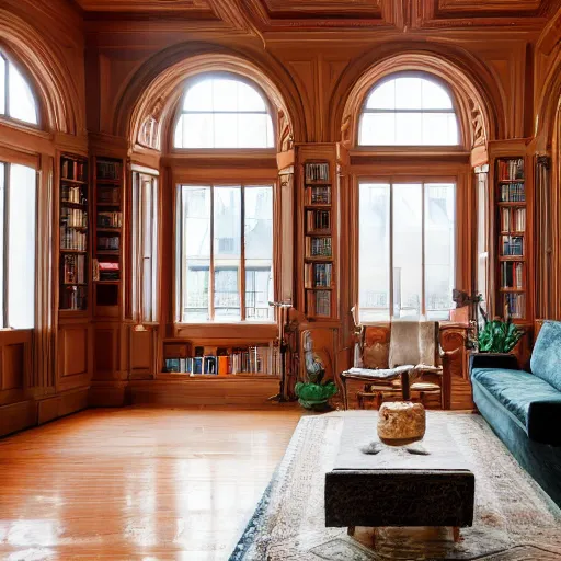 Image similar to photo still of interior, architecturaldigest living room, big open floor 8 k, 8 5 mm f 1. 8