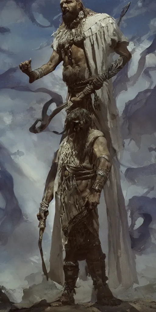 Image similar to a full body portrait of the ancient historical biblical evil pagan king ahab of Israel by craig mullins and marc simonetti, Ross Tran and WLOP, by Andrew Wyeth and Gerald Brom, In the style of John singer Sargent and James gurney, ARTSTATION, cgsociety, polycount, character design, CINEMATIC, AWE INSPIRING, BEAUTIFUL, ART GERM