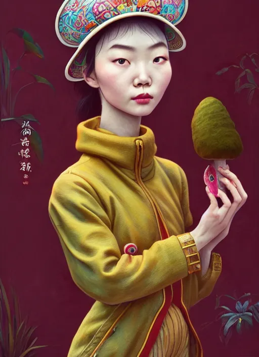 Prompt: pretty yunnan girl with mushroom : : by martine johanna and simon stalenhag and chie yoshii and casey weldon and wlop : : ornate, dynamic, particulate, rich colors, intricate, elegant, highly detailed, centered, artstation, smooth, sharp focus, octane render, 8 k