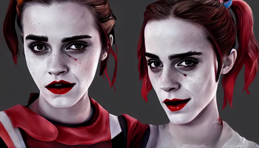 Prompt: emma watson is harley quinn, hyperdetailed, artstation, cgsociety, 8 k