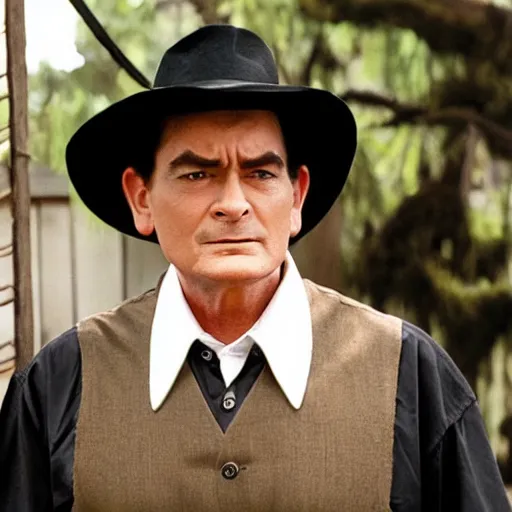 Prompt: charlie sheen in an amish comedy drama