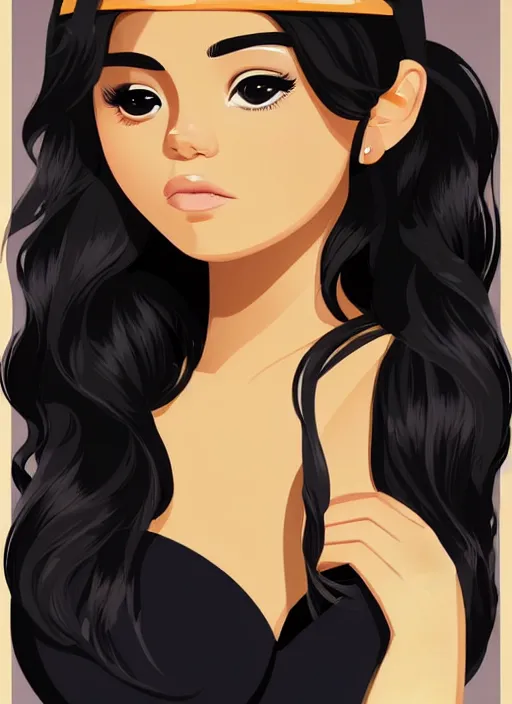 Prompt: woman, black hair, tan skin, curvy, slight resemblance to selena gomez and vanessa hudgens wearing mickey's ears headband. birthday party. clean cel shaded vector art. shutterstock. behance hd by lois van baarle, artgerm, helen huang, by makoto shinkai and ilya kuvshinov, rossdraws, illustration,